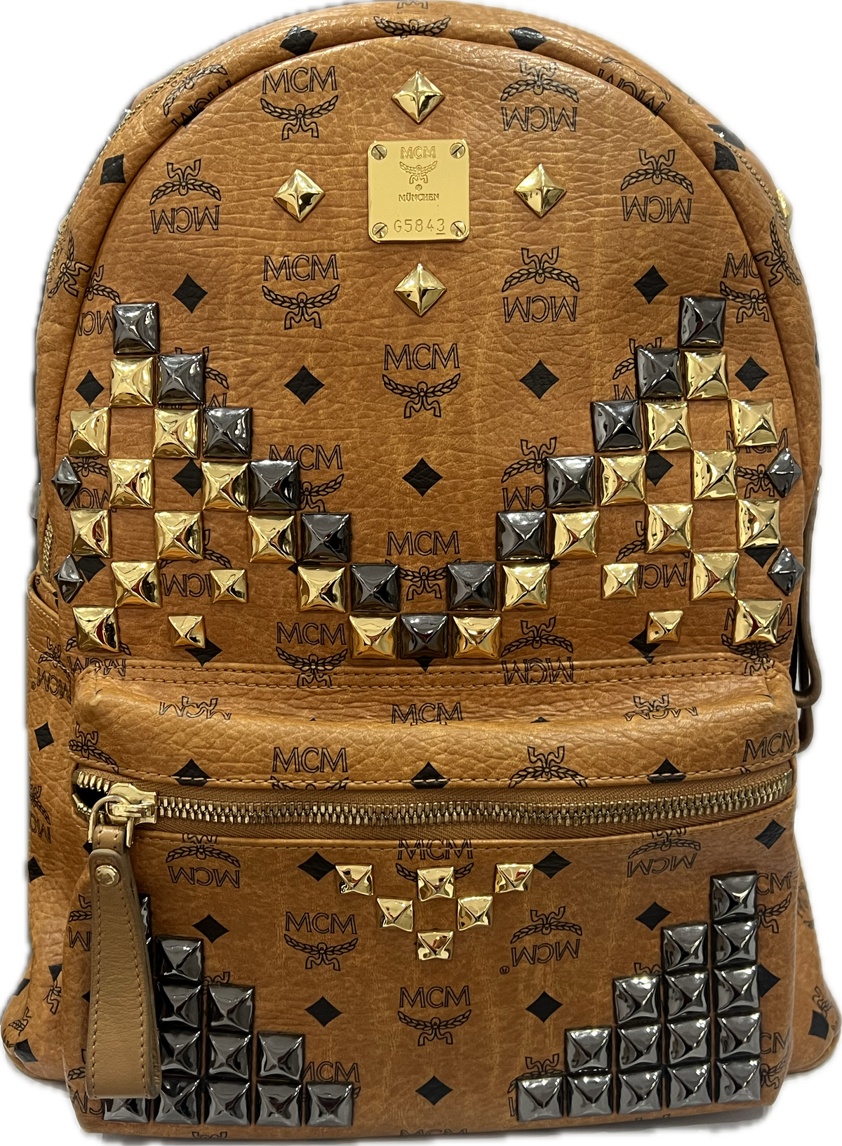 MCM Large Visetos Studded Backpack Brown