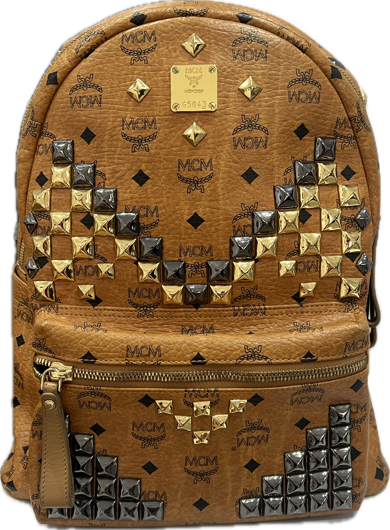 MCM Large Visetos Studded Backpack Brown
