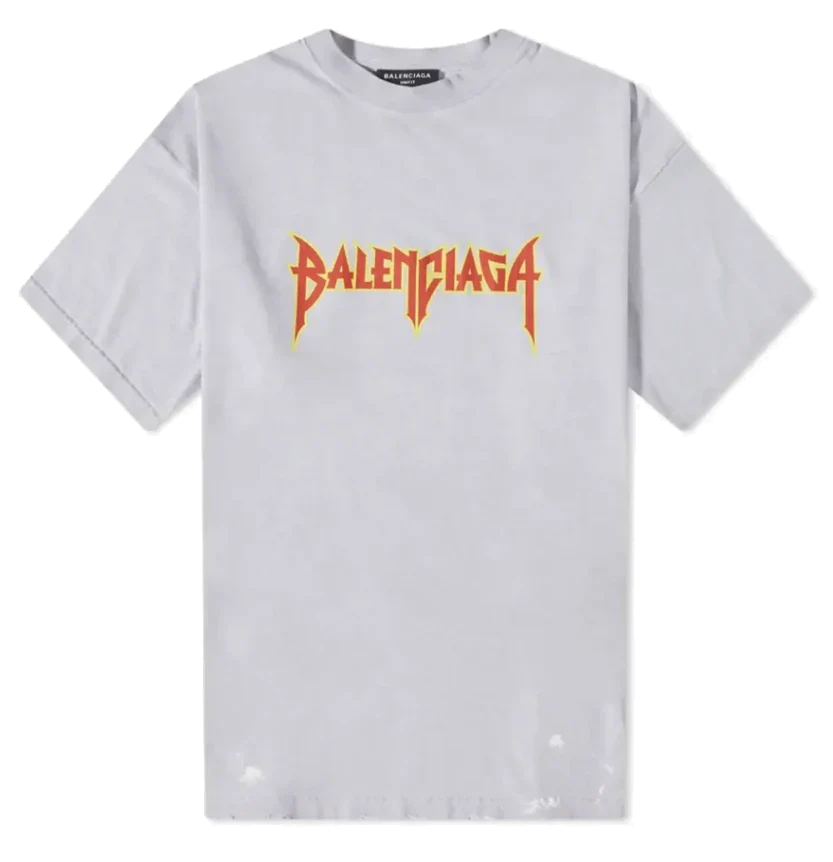 Balenciaga Metal Logo Distressed Tee Grey