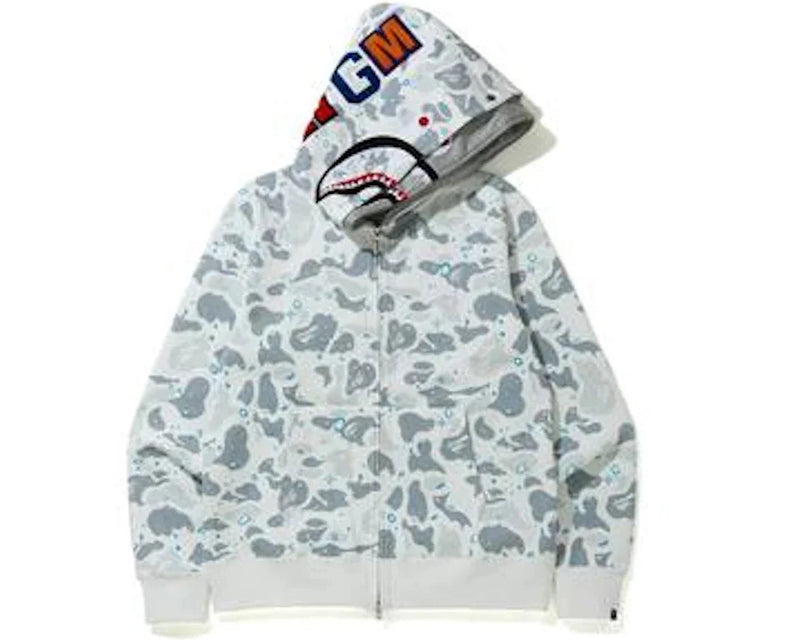 A Bathing Ape / Bape Space Camo Shark Full Zip Double Hoodie White