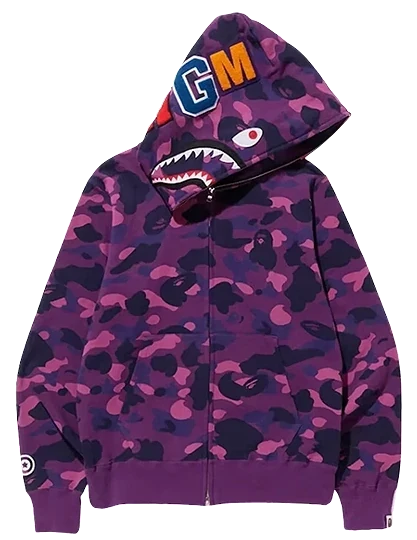 A Bathing Ape / Bape Purple Camo Shark Full Zip Hoodie