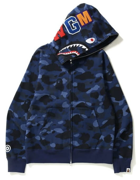 A Bathing Ape / Bape Navy Camo Shark Full Zip Hoodie