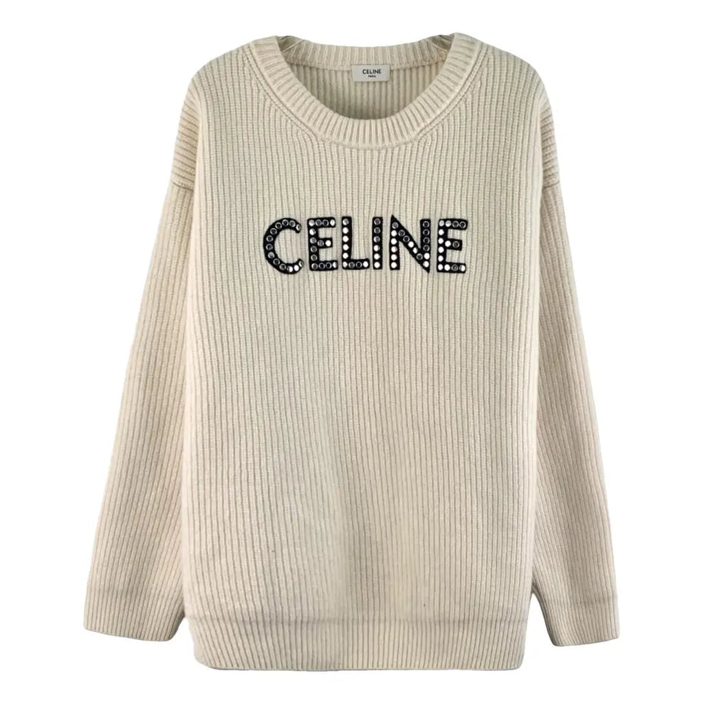 Celine Logo Wool Jumper Cream