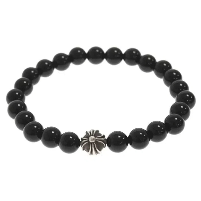 Chrome Hearts Black Braided Bracelet In Silver