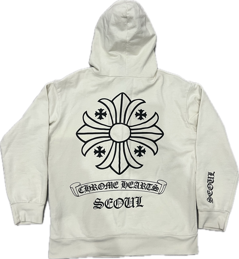 Chrome Hearts Seoul Cross Logo Zip Up Hoodie White