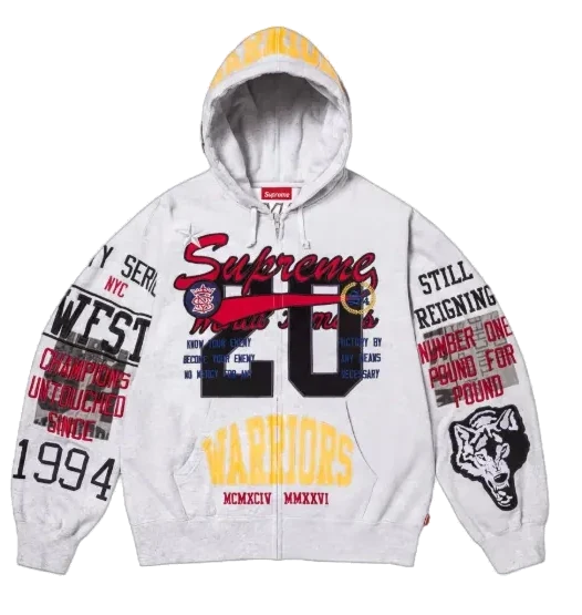 Bluza Supreme Warriors Appliqué Zip Up Hooded Sweatshirt Ash Grey