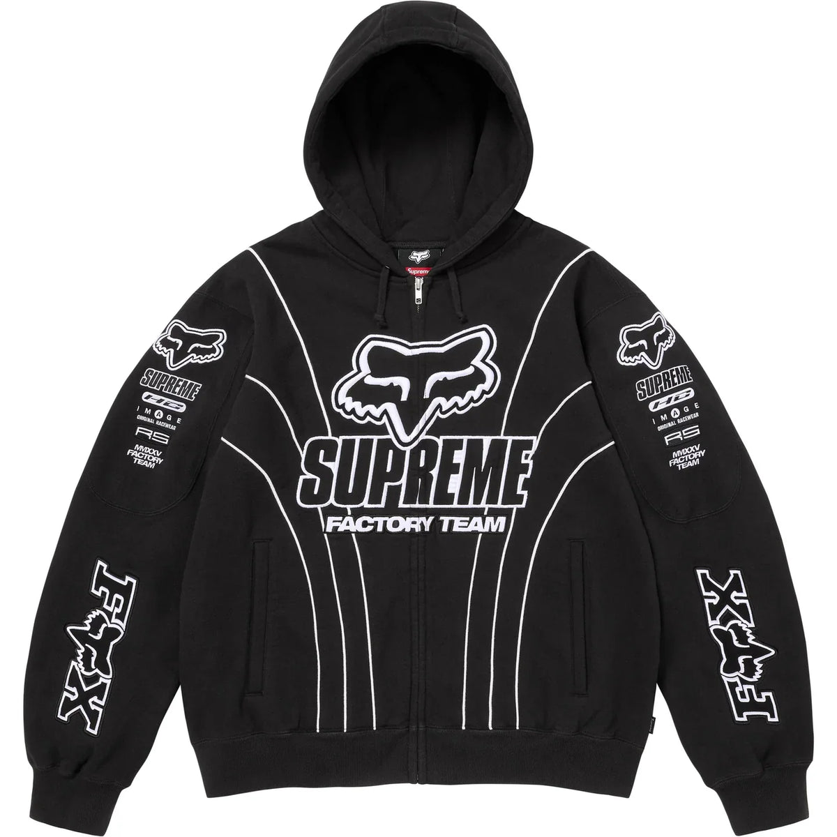 Supreme x Fox Racing Zip-Up Hooded Sweatshirt Black/White