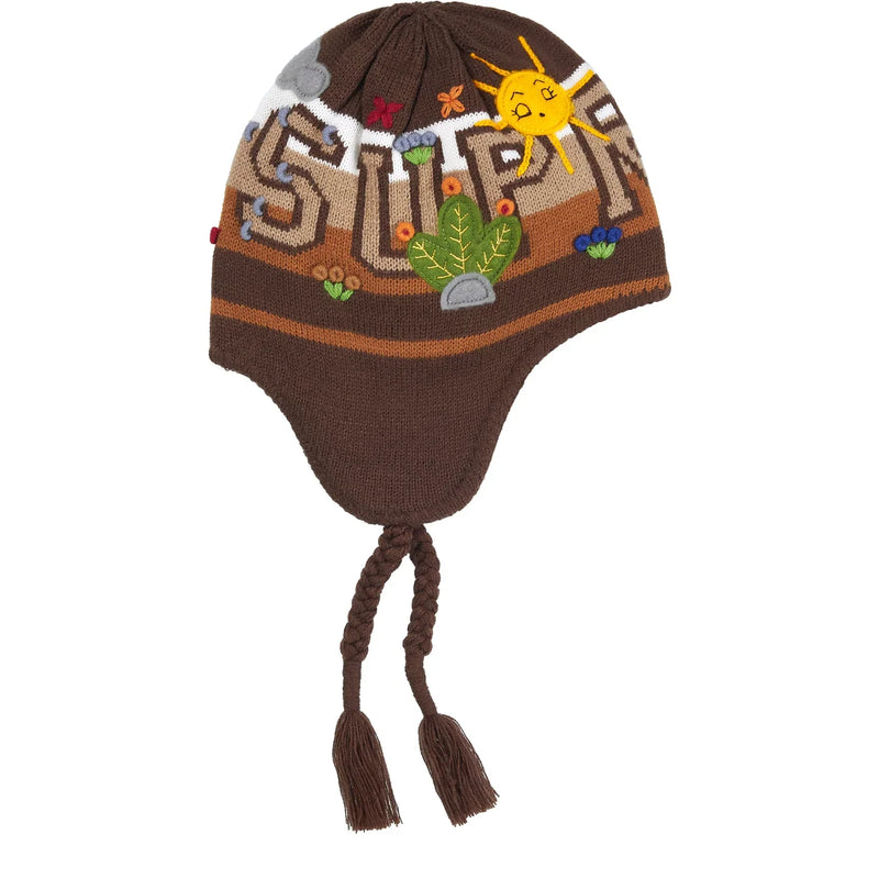 Supreme Felt Appliqué Earflap Beanie Brown