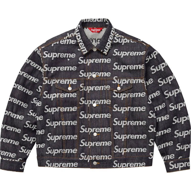 Supreme Jacquard Logos Denim Trucker Jacket Rigid Indigo