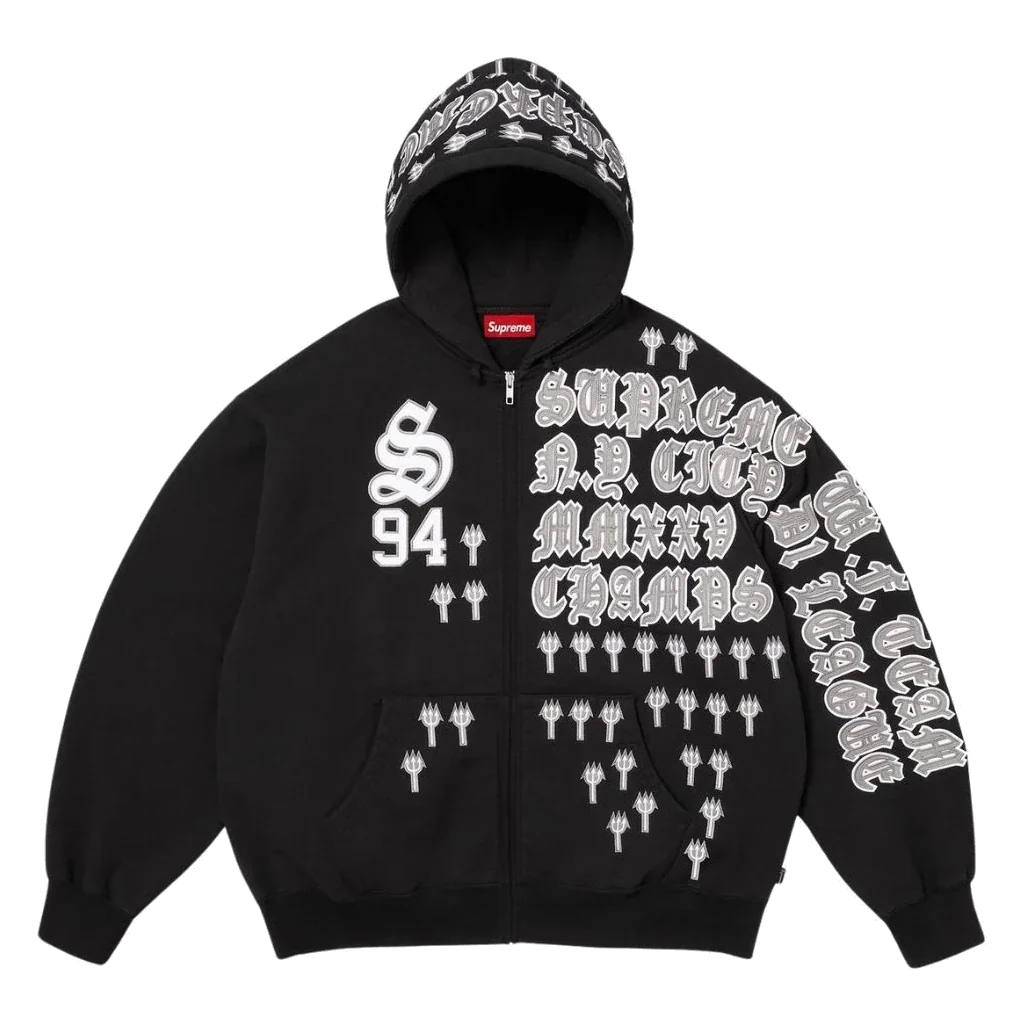 Supreme League Champs Zip Up Hooded Sweatshirt Black
